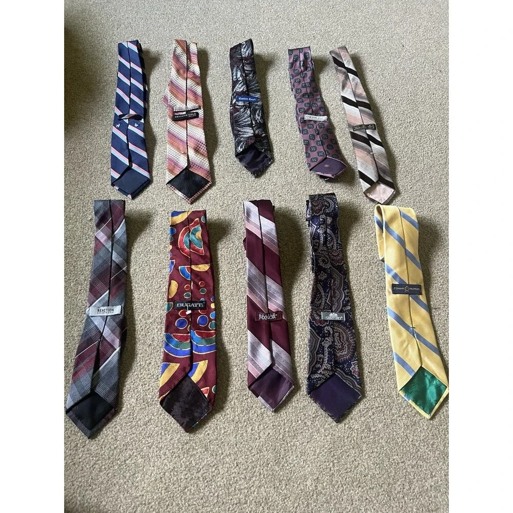 Lot of 10 Men's Neck Ties Majority 100% silk | VTG | Handmade | Tie Bundle | USA